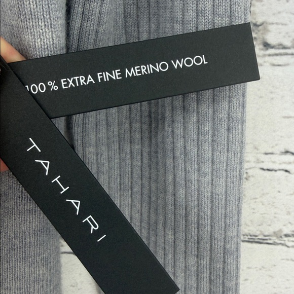 Tahari Extra-Fine Merino Wool Ribbed Button-Front Cardigan — Size Small — Gray - Picture 7 of 9